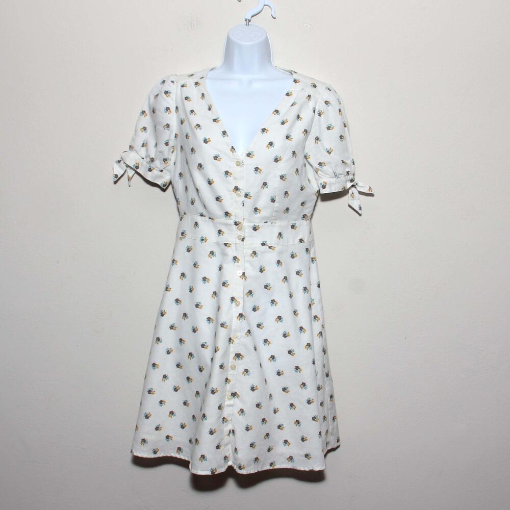 Gap Linen Blend Floral Button-Down Dress Size 2 Cottagecore Milkmaid